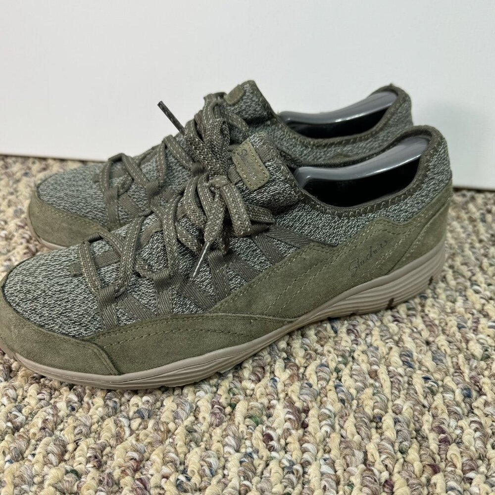 Skechers Air Cooled Memory Foam Olive Shoes Sneakers Size 10 Leather Textile